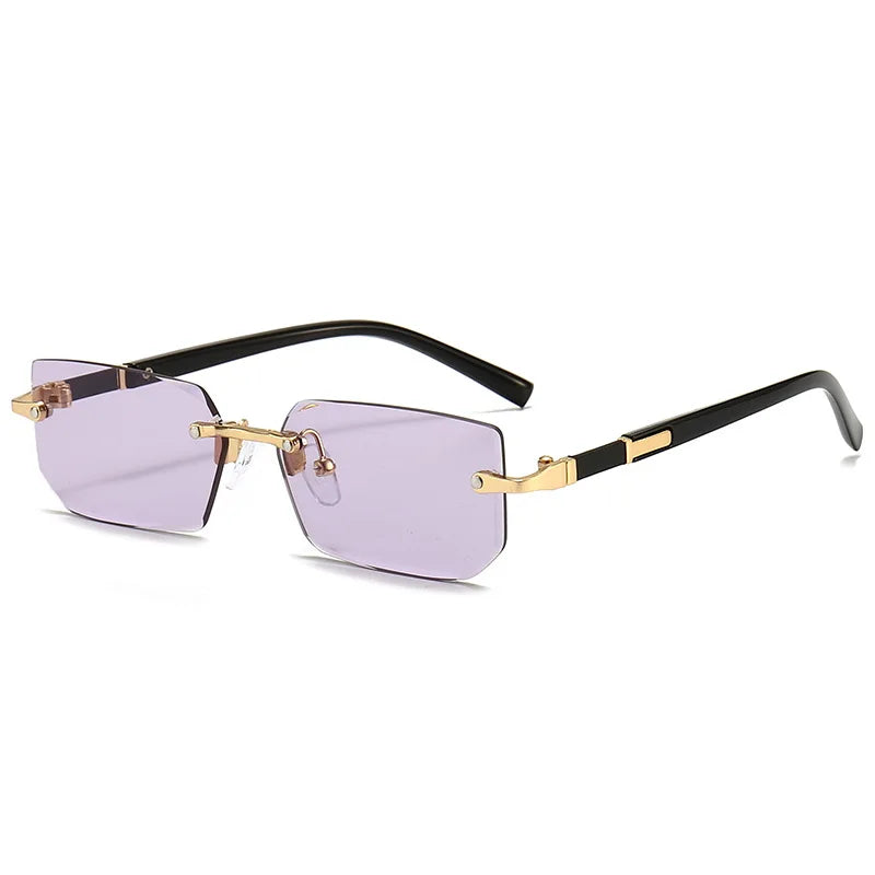 Rimless Rectangular Sunglasses for Men and Women, Popular Shades, Small Square Sunglasses, Summer Travel Fashion
