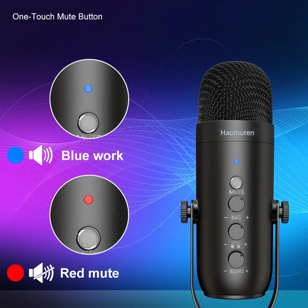 Haomuren – Kit microphone à condensateur cardioïde USB avec bras articulé pour studio et podcast