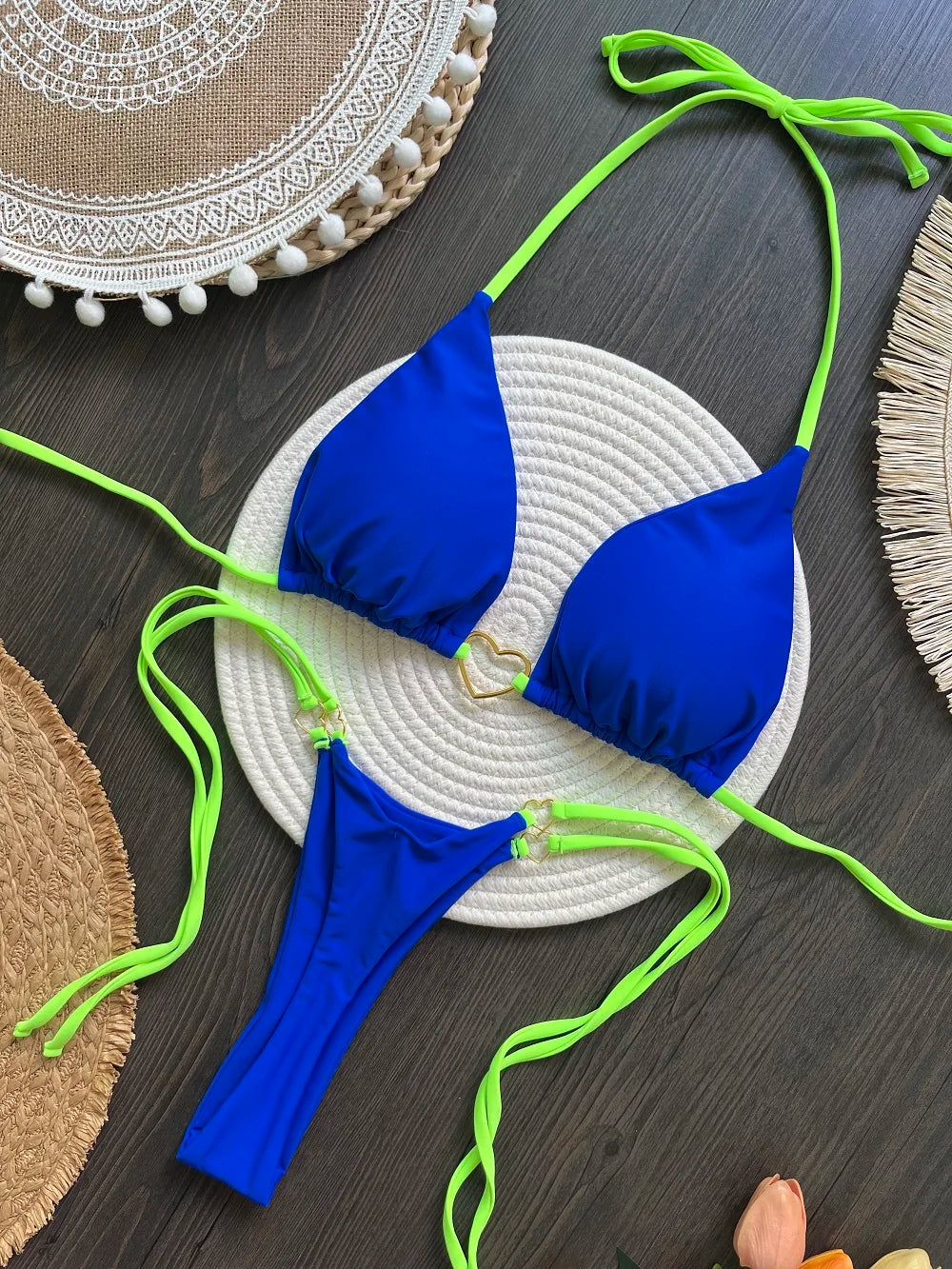 RUOTONSEPT-Maillot de bain deux pièces sexy pour femme, bikini brésilien, couleur unie, col licou, triangle, culotte tanga
