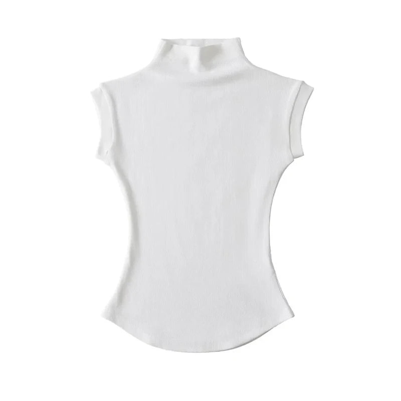 T-Shirt Col Roulé Sans Manches Femme — Coupe Ajustée Streetwear Été