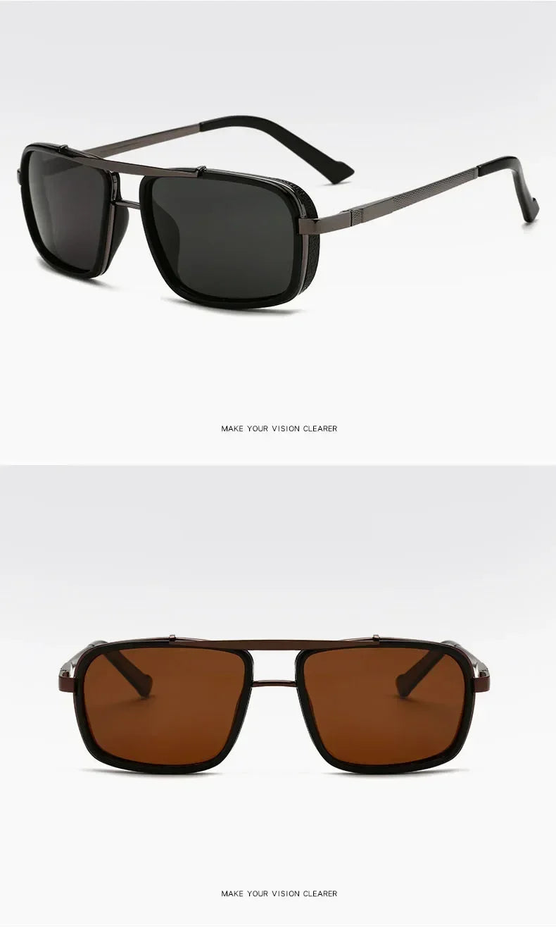 Lunettes de soleil polarisées Punk pour hommes, Vintage, mode Steampunk, carrées, pour la conduite, pour les voyages d'été, UV400