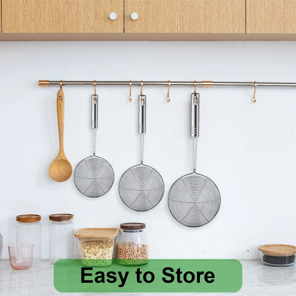 Fine Mesh Stainless Steel Skimmer Spoon, Multifunctional Spider Strainer with Long Handle for Frying Cooking and Noodle Sieve