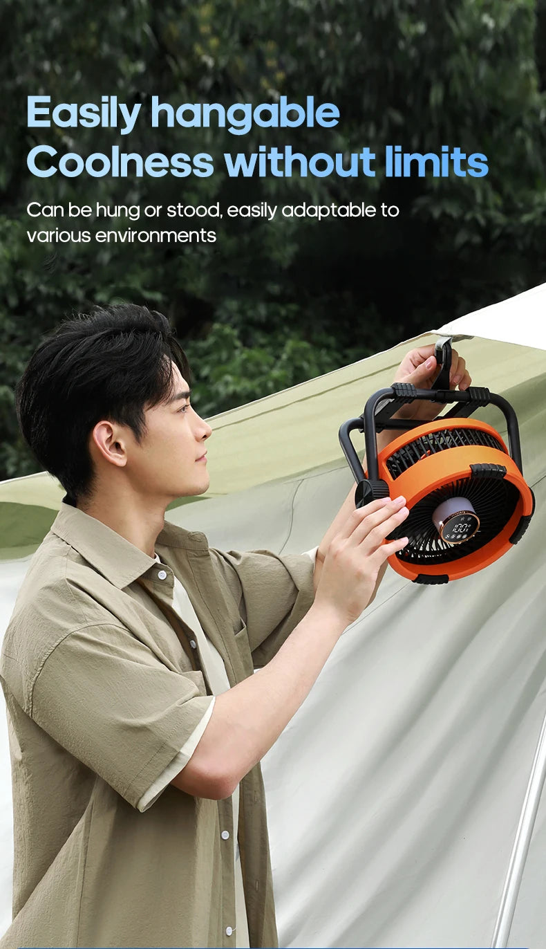 Ventilateur de Camping en plein air Portable 6 en 1, 20000mAh, Rechargeable, sans fil, ventilateur de plafond pour tente, réglage à 4 vitesses, éclairage LED, batterie externe