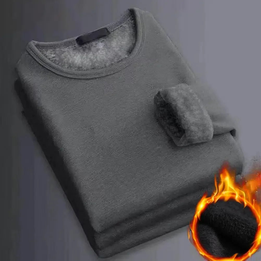 Winter Men's Thickened Velvet Warm Top Long-Sleeved Thermal Underwear Men's Round Neck Fashion T-shirt