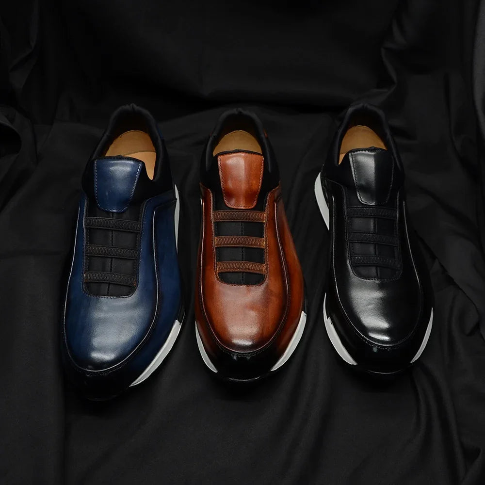 Diseño clásico de marca, alpargatas casuales para hombre, de cuero vacuno genuino, hechas a mano, sin cordones, a la moda, zapatillas mocasines para hombre, zapatos para hombre