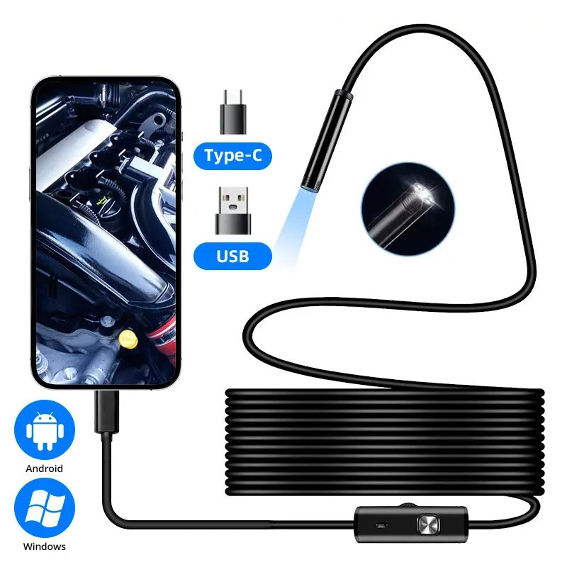 Caméra endoscopique type-c 5.5/7.0MM, étanche IP67, avec 6 led réglables, USB, Android, Endoscope d'inspection Flexible pour téléphone et PC