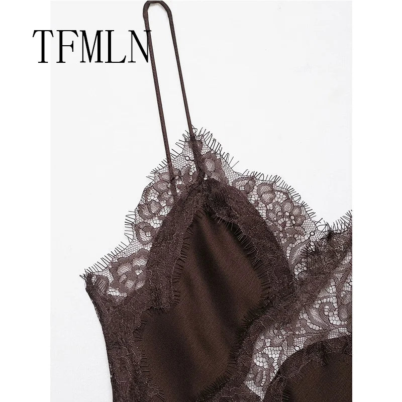 Vestido de encaje sexy para mujer, irregular, cuello en V, dobladillo de tirantes, vestidos largos, nueva moda 2025, vestidos de fiesta