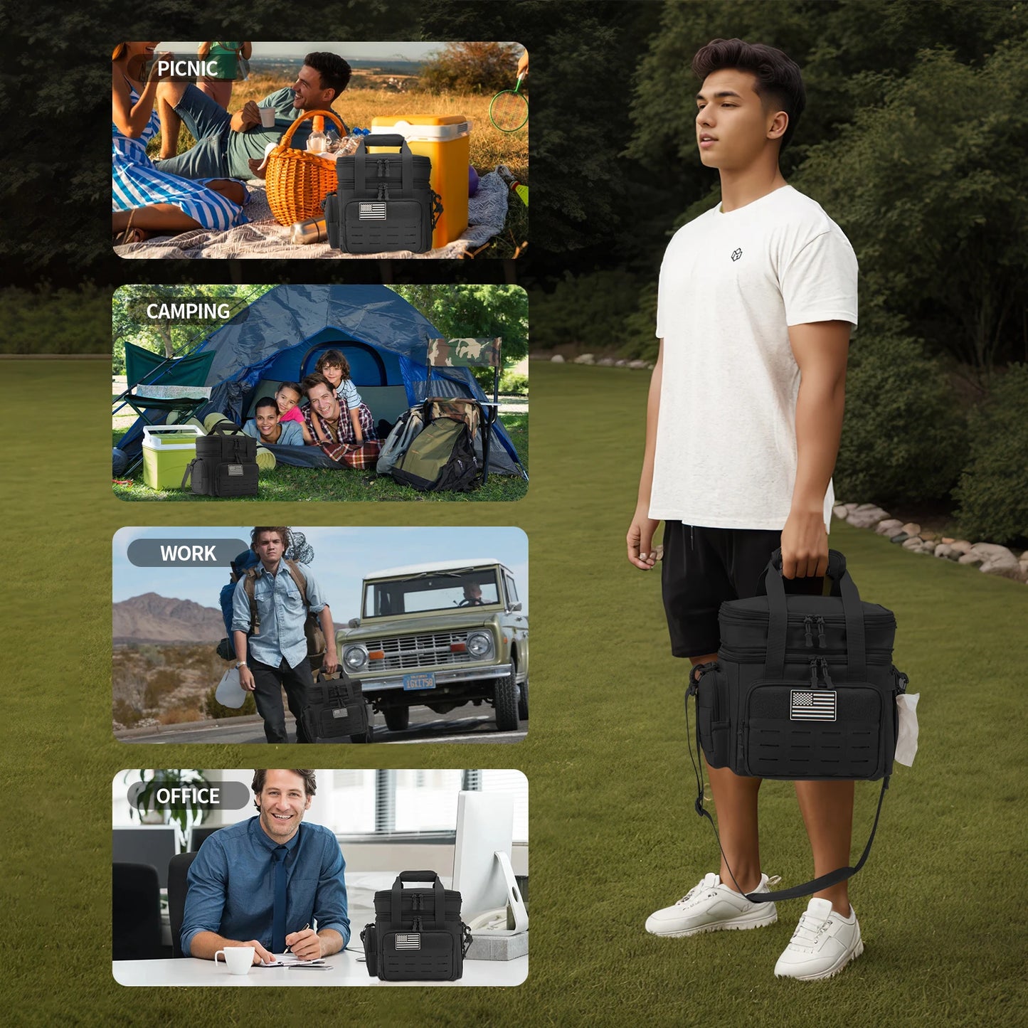 Fiambrera táctica de 18 L para hombre, bolsa de almuerzo térmica extensible y resistente, nevera portátil impermeable, para trabajo, camping, pícnic al aire libre