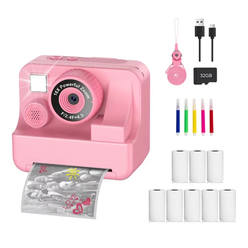 Nueva cámara para niños abeja, cámara instantánea 1080P HD con doble lente para selfies, cámara digital de impresión para niñas, niños, regalos de cumpleaños de Navidad, juguetes