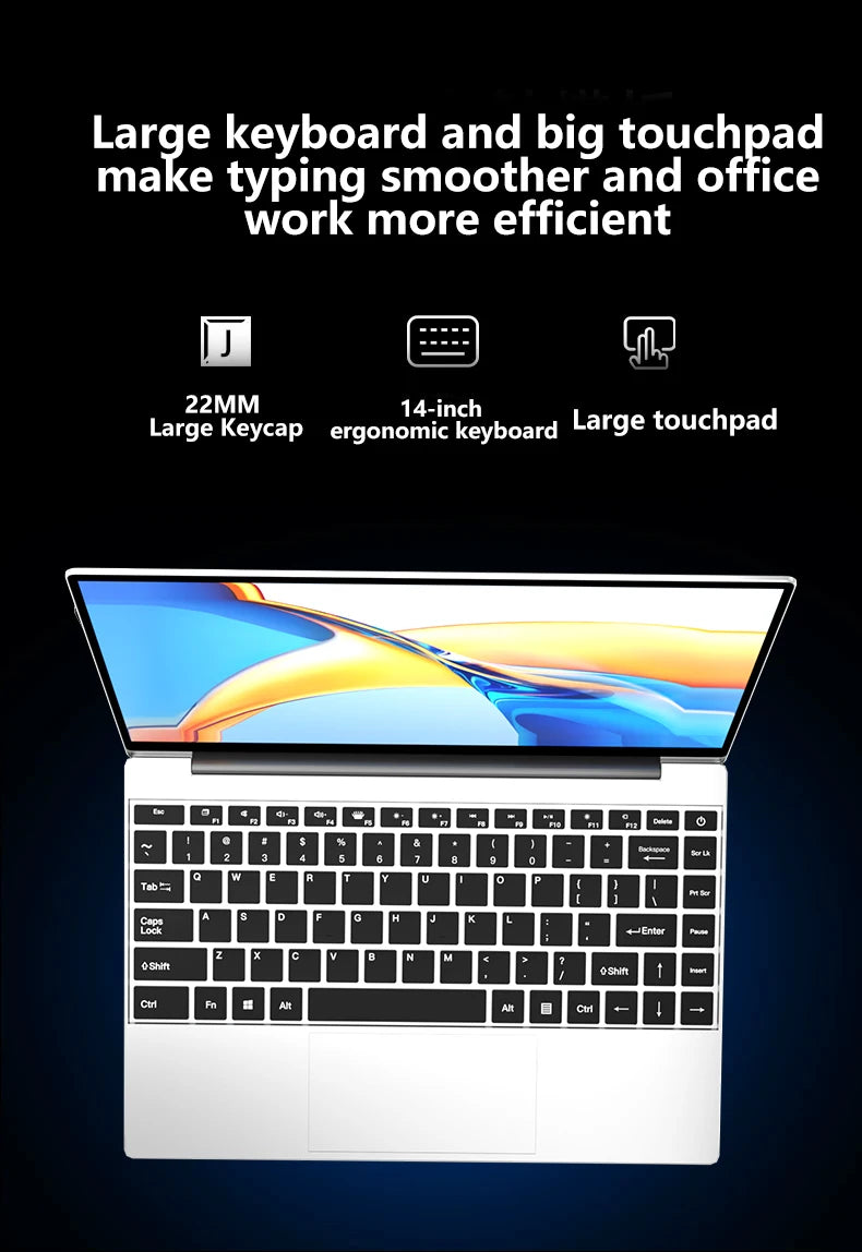 Ordinateur portable NAIWO 2026 14,1 pouces ultra-fin Windows 11 16 Go 2 To SSD PC Gamer Intel 4405U Écran 1920*1080 pour le bureau et les études