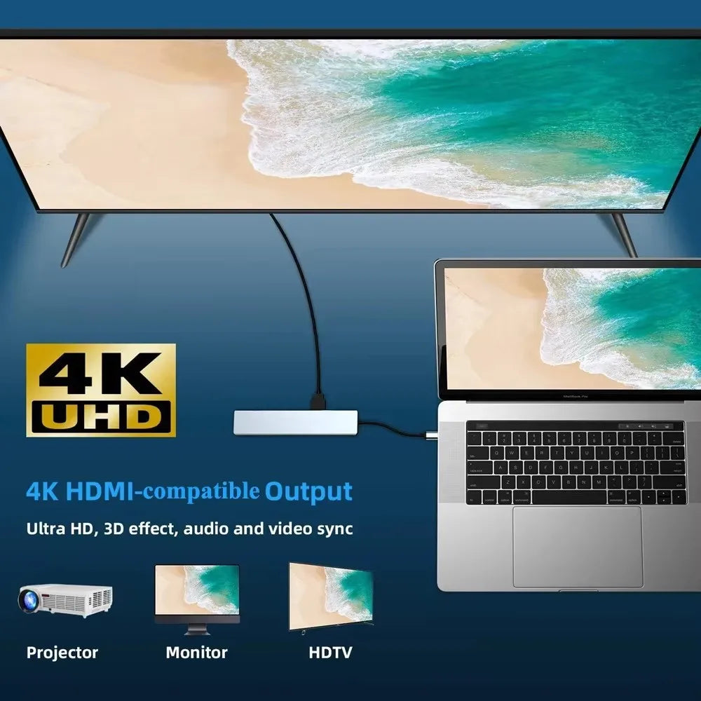 Concentrador USB 3.0 tipo C Estación de acoplamiento USB C a HDMI 4K 30HZ tipo C a RJ45 100Mbps Adaptador Ethernet Extensor VGA Auriculares PD 100W