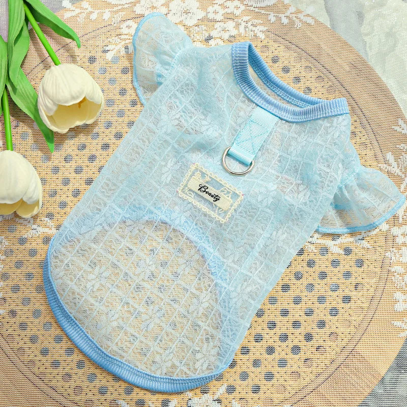 Chaleco refrigerante fino para perro, con mangas de volantes en forma de corazón, ropa de verano para perro con anilla en D, Chihuahua Bichón, camisa para perra, gato, camiseta de malla para perro