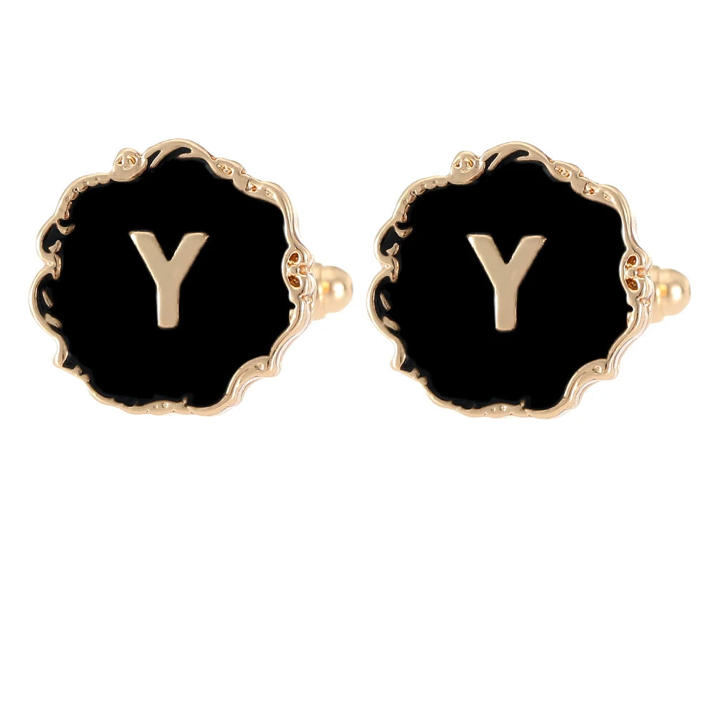Boutons de manchette classiques pour hommes, 26 lettres initiales de l'alphabet, A B C D E F G H I J K L M N O P Q R S T U, bouton à manches V W X Y Z