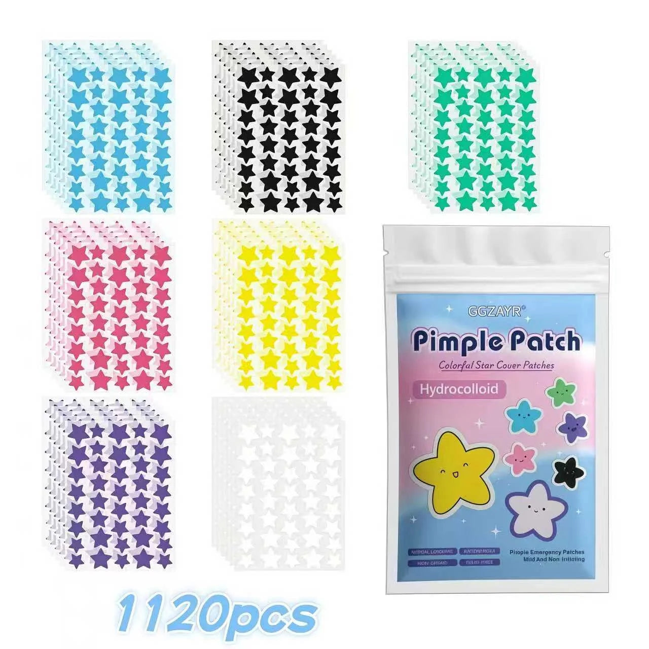 Patchs Boutons Étoiles 7 Couleurs — Points Hydrocolloïdes Invisibles Soin Peau