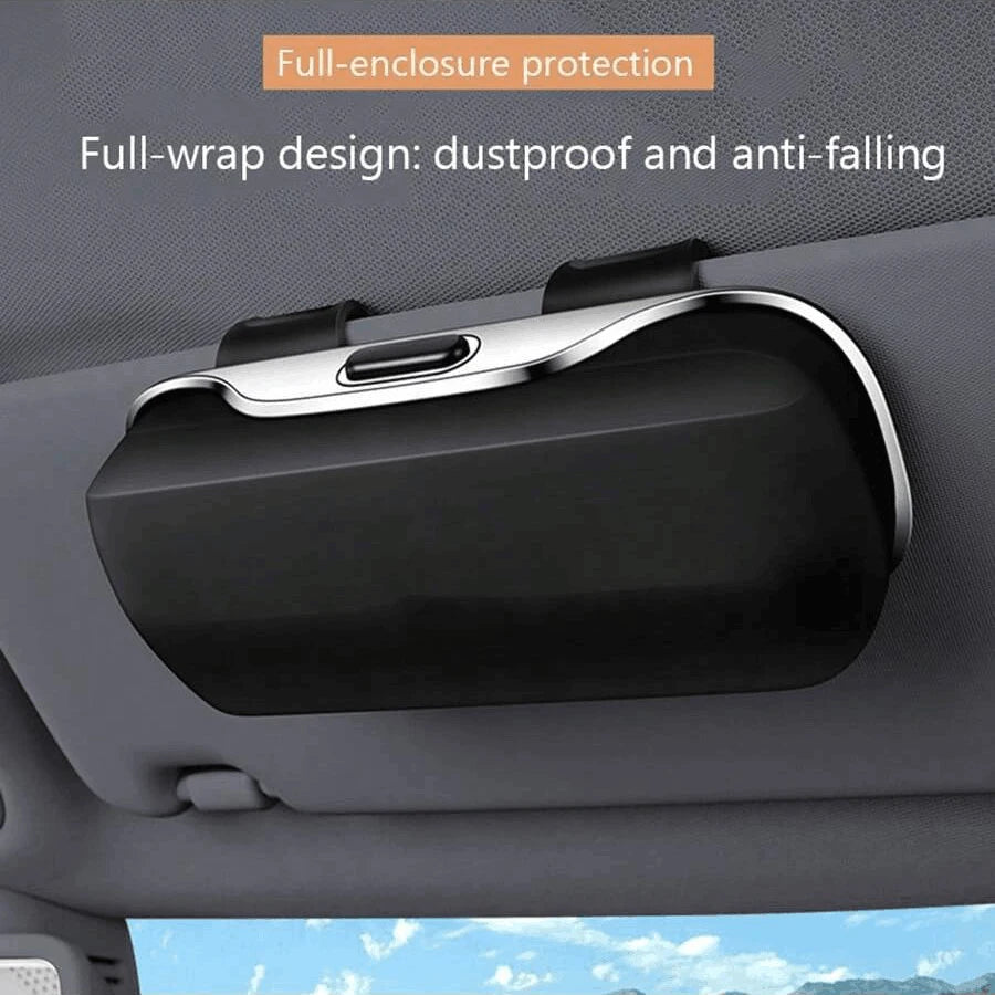 Boîte à lunettes de voiture avec interrupteur à pression, porte-lunettes pour pare-soleil, tissu souple interne, résistant aux rayures, résistant aux chocs, mallette de rangement pour lunettes