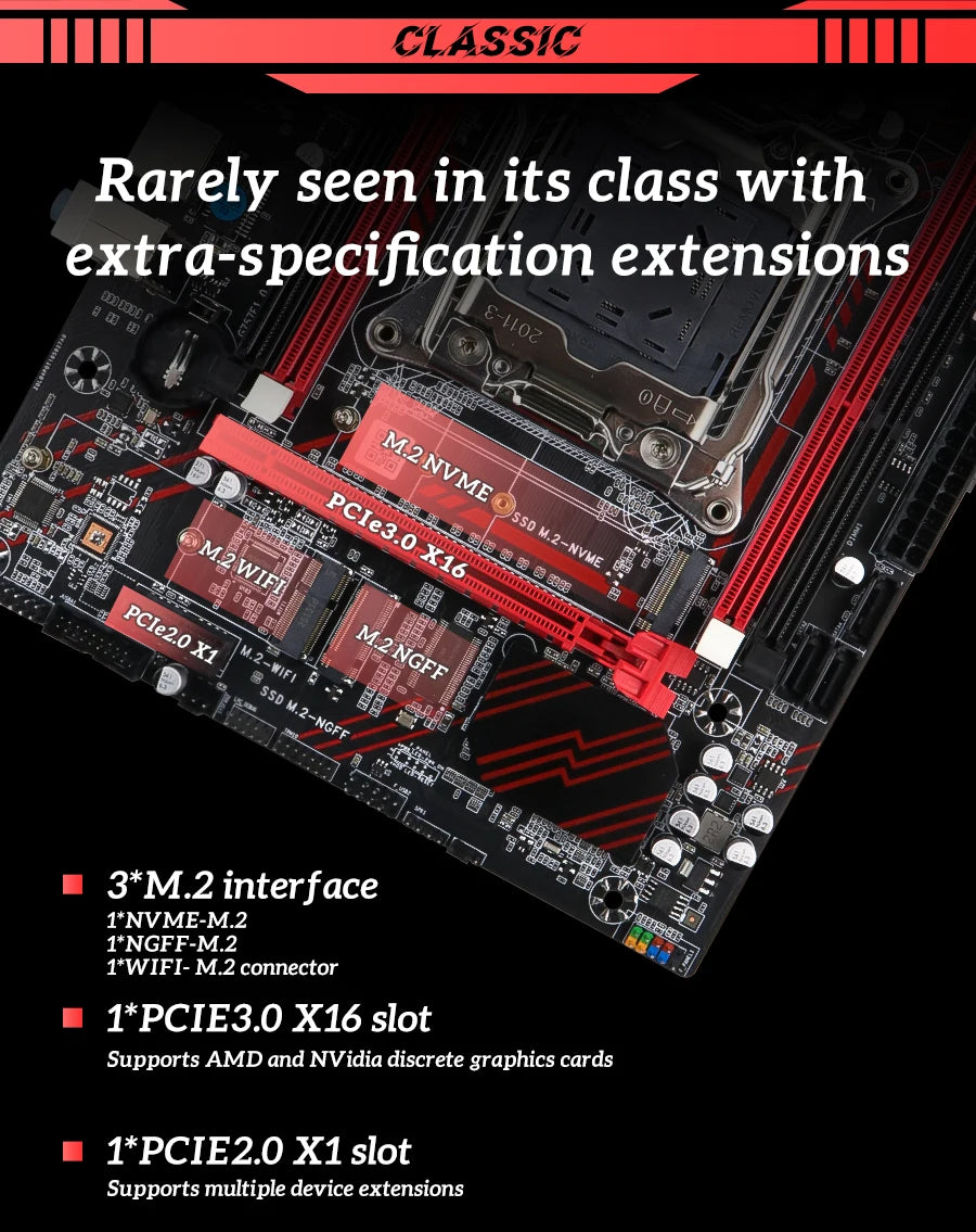 Carte mère SOYO X99 DDR3 LGA2011-3 — Xeon E5-2673 V3, DDR3 128 Go, NVMe M.2, PCIe 3.0, TPM 2.0