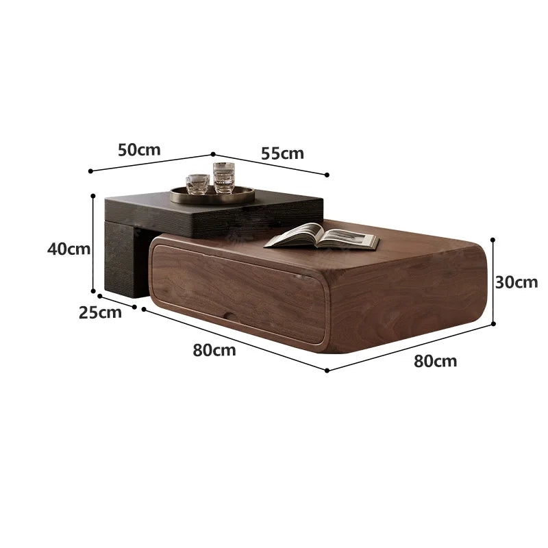 Mesa de centro pequeña de nogal, combinación de mesas auxiliares para apartamento, sala de estar, hogar, moderna, color crema, muebles de sala de estar.