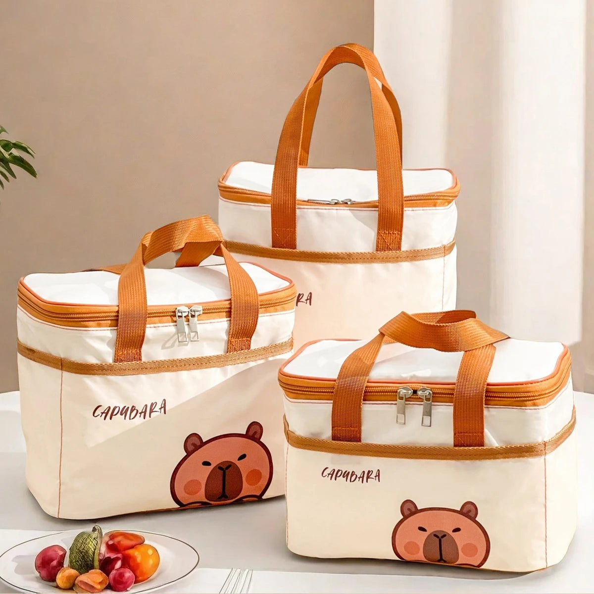Sac à déjeuner isolé Capybara mignon pour étudiant enfant, sac thermique Portable de grande capacité étanche pour aliments, sac isotherme réutilisable pour pique-nique