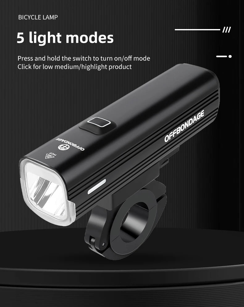 OFFBONDAGE Vélo Lumière 1000Lumen Vélo Phare Banque de Puissance Lampe de Poche Guidon USB Charge VTT Route Point culminant
