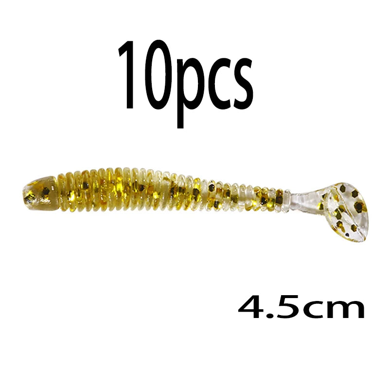 Hengjia 10-50pcs/lot 4.5CM Small Soft Silicone T-Tail Worm Swimbait Lure Fishing Tackle for Carp Black-bass Pike
