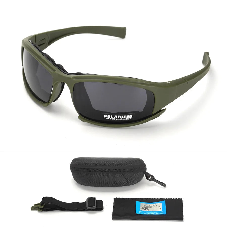 Nouvelles lunettes tactiques à 4 lentilles-lunettes de sécurité polarisées coupe-vent et anti-poussière pour les Sports de plein air (escalade, cyclisme, pêche)