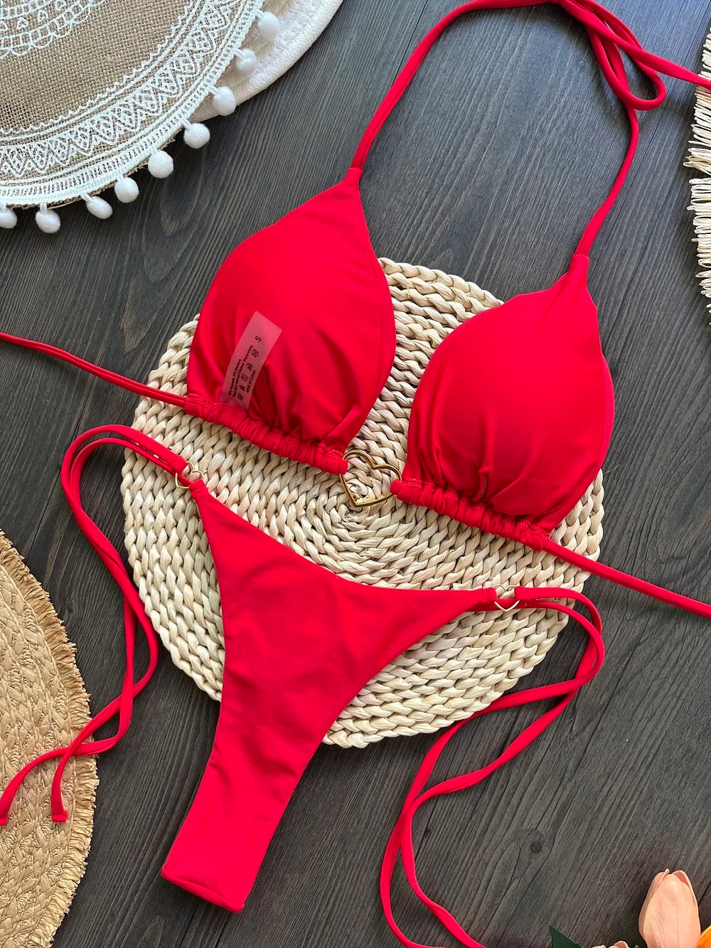 RUOTONSEPT-Maillot de bain deux pièces sexy pour femme, bikini brésilien, couleur unie, col licou, triangle, culotte tanga
