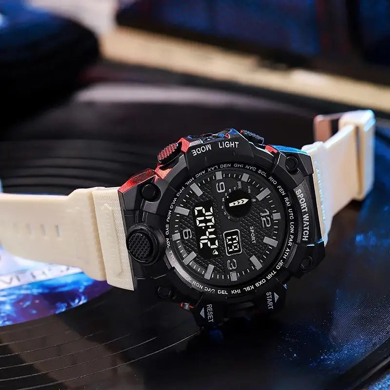 Reloj de pulsera deportivo electrónico de moda para hombre, esfera grande multifuncional impermeable, alarma luminosa, reloj militar para niños y hombres