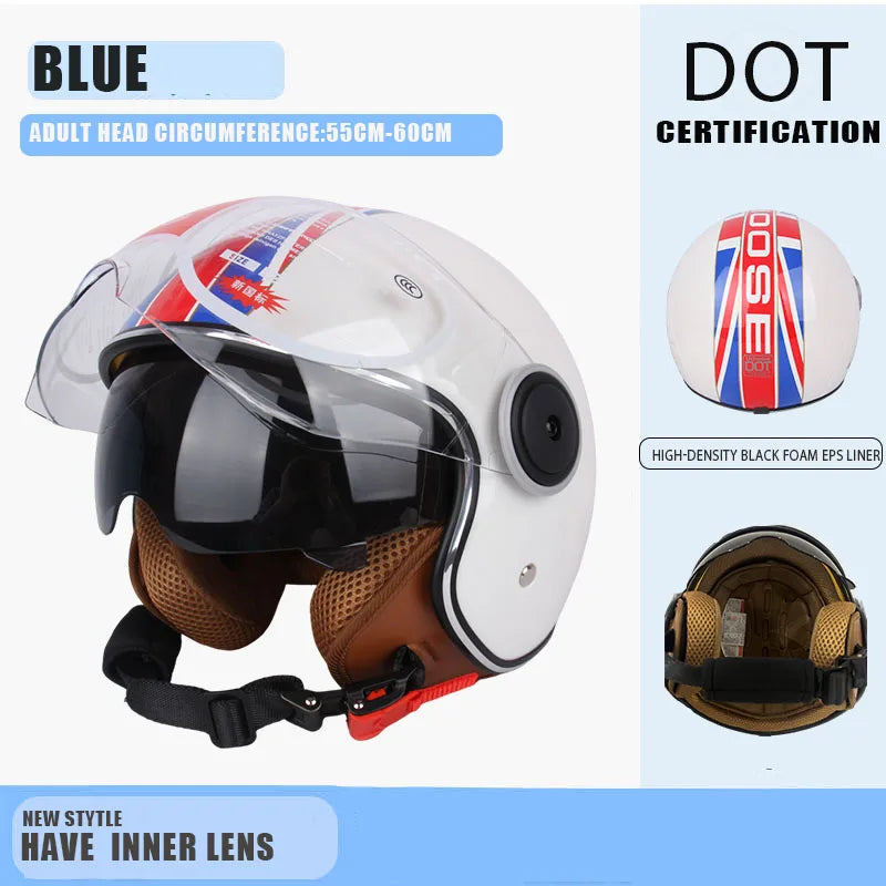 DOT - Vintage Open Face Motorcycle Helmet, Retro 3/4, Cruise, for Men and Women