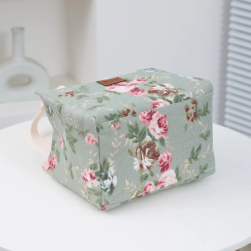 Bolsa de almuerzo estética con estampado floral, bolsa bento aislada de gran capacidad, bolsa térmica para la escuela, el trabajo, los viajes y pícnic
