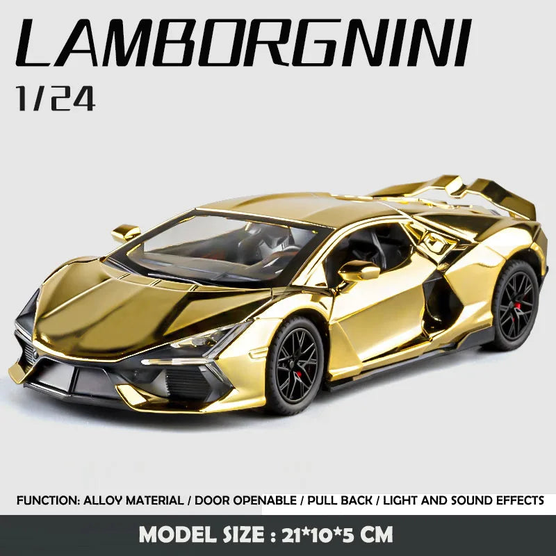 Simulación 1:24 Lamborghini Revuelto Supercoche con luz y sonido para niños, regalo de cumpleaños, coche en miniatura, decoración del hogar