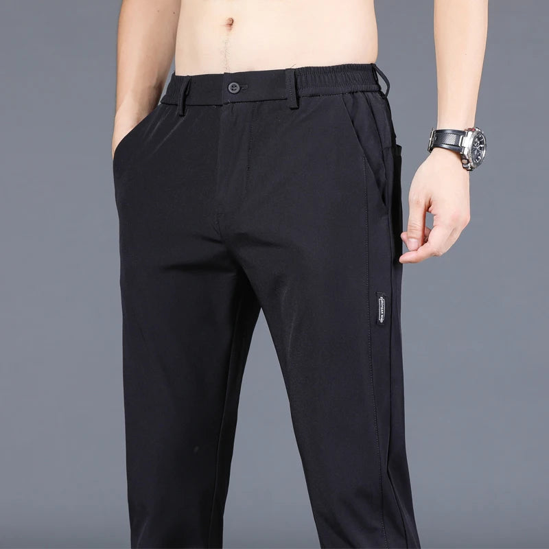 Men's Thin Ice Silk Pants, Stretchy, Casual, Elastic Waist, Smooth, Brand Clothing, 5 Colors, New Summer 2024 Collection