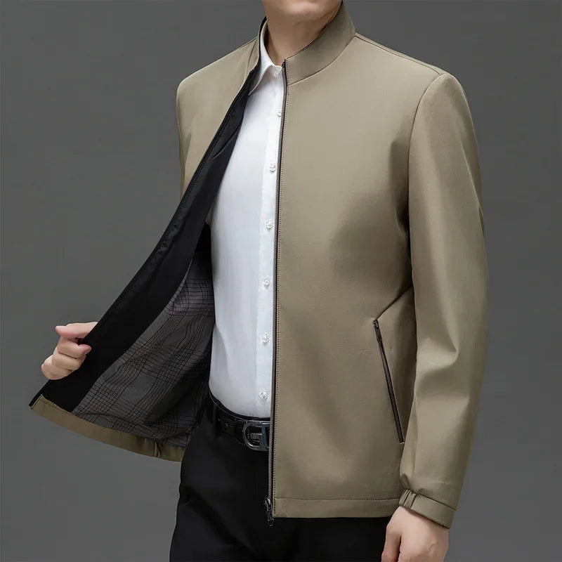Veste homme quotidienne col montant — couleur unie, décontracté, affaires, résistant à l'usure, automne