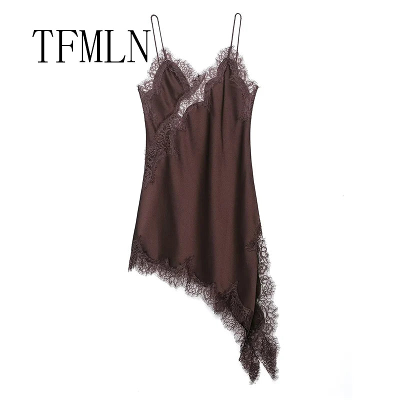 Vestido de encaje sexy para mujer, irregular, cuello en V, dobladillo de tirantes, vestidos largos, nueva moda 2025, vestidos de fiesta