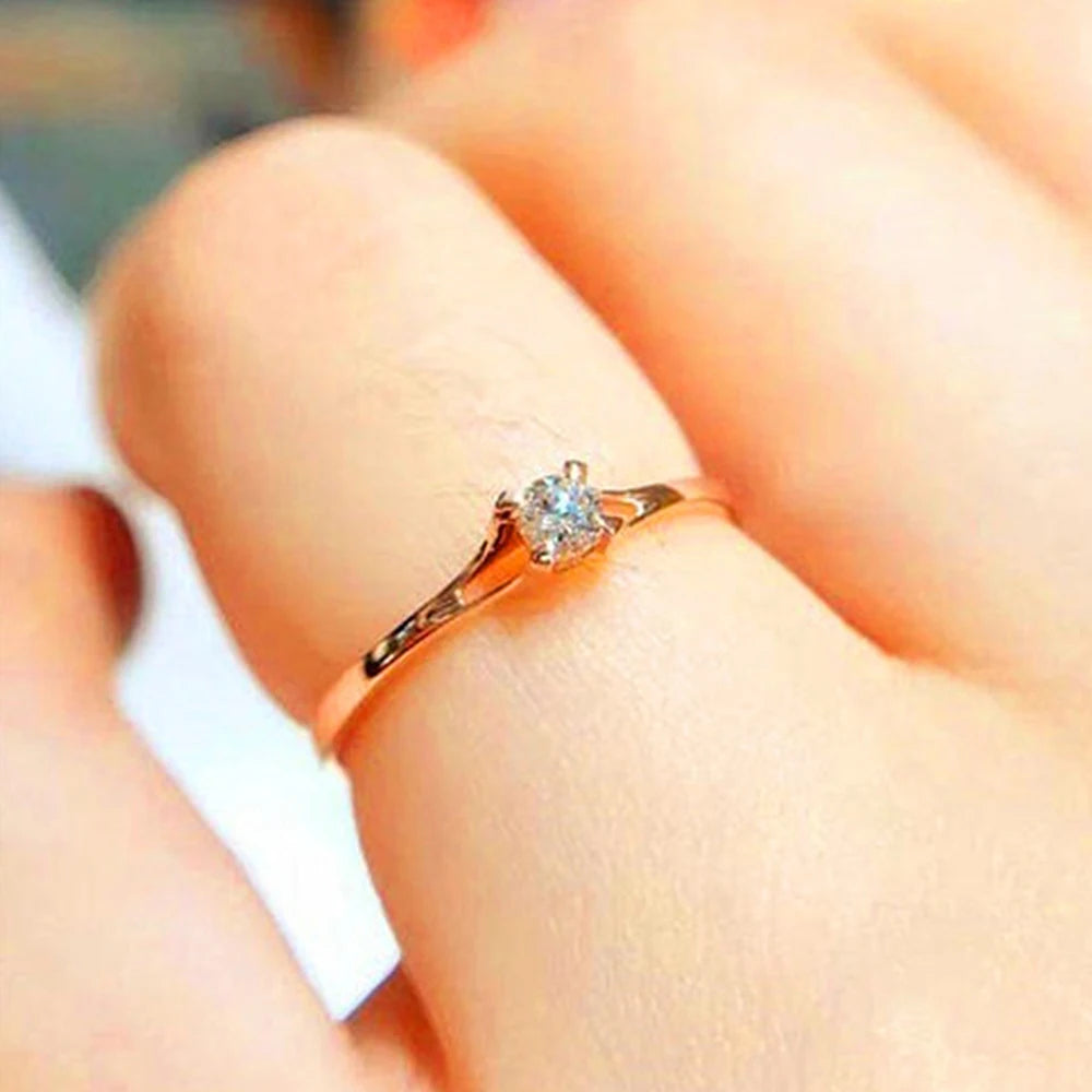 Huitan – Minimalist Wedding Rings for Women, 4MM Cubic Zirconia, Simple and Elegant Finger Accessory, Engagement Jewelry