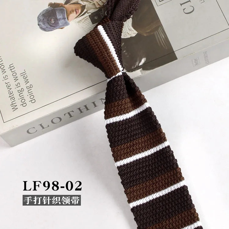 Cravates tricotées rayées pour hommes, rétro étroit, Style coréen, chemises décontractées, accessoires, costume, cravate