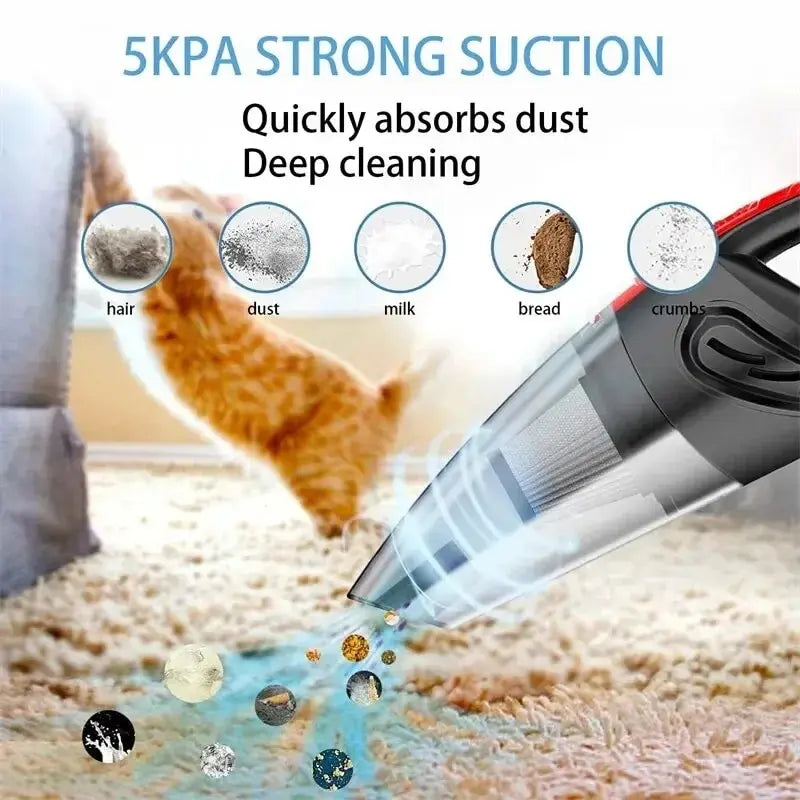 Portable Cordless Car Vacuum Cleaner, Powerful Suction, Rechargeable, Fast Charging, for Car, Home, Pet Hair