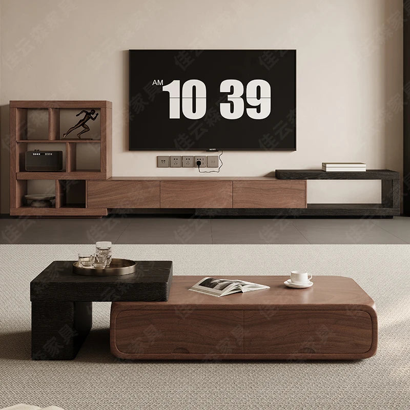 Mesa de centro pequeña de nogal, combinación de mesas auxiliares para apartamento, sala de estar, hogar, moderna, color crema, muebles de sala de estar.