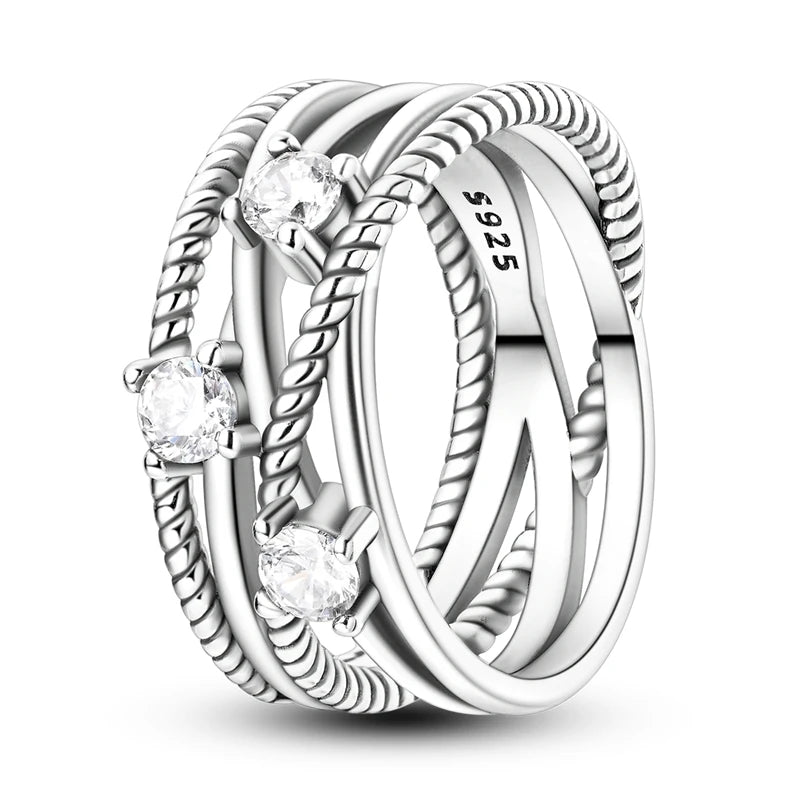 Anillos de plata 925, línea entrelazada, anillos enrollados geométricos de circonita, compromiso romántico, boda, San Valentín, joyería fina, regalo