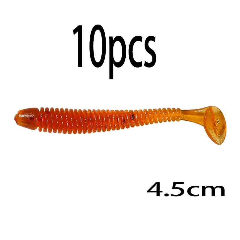 Hengjia 10-50pcs/lot 4.5CM Small Soft Silicone T-Tail Worm Swimbait Lure Fishing Tackle for Carp Black-bass Pike