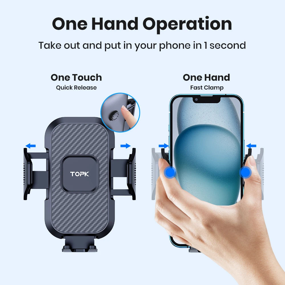 Soporte de teléfono para coche, soporte de teléfono universal de bloqueo automático mejorado TOPK con clip de gancho para rejilla de ventilación de coche para iPhone Samsung