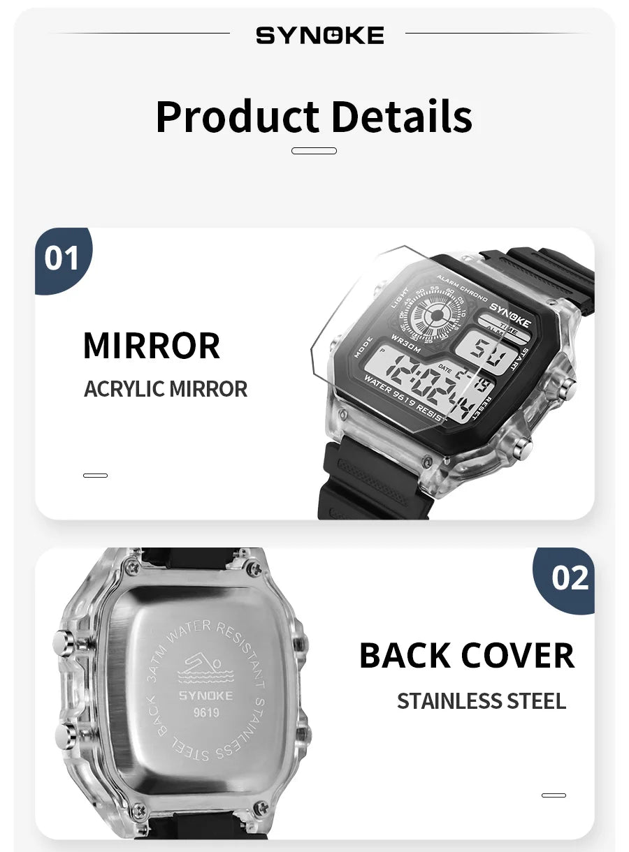 Montre numérique étanche sport multifonction — extérieur, course, étudiant, sept couleurs