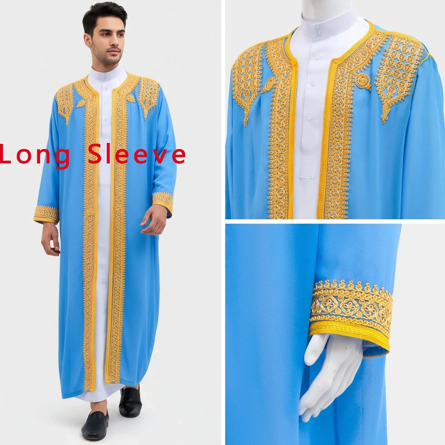 Robe traditionnelle arabe pour hommes, Robe brodée Thobe, ethnique du moyen-orient, Jubba Thobes Eid Djellaba, Kimono Abaya Thoub Dishdasha