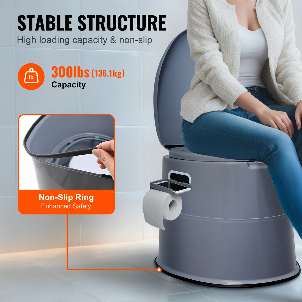 SucceBuy Toilettes portables pour camping Toilettes de voyage avec seau intérieur amovible de 1,3 gal/porte-papier amovible pour un long voyage sur route