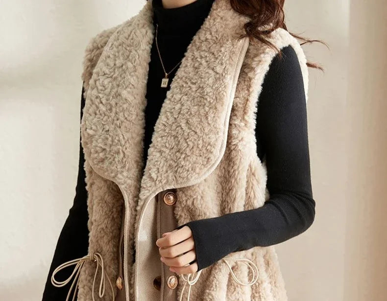 Chalecos de piel de cordero para mujer, Wstring de proximidad, chalecos elegantes de otoño para mujer, nueva colección