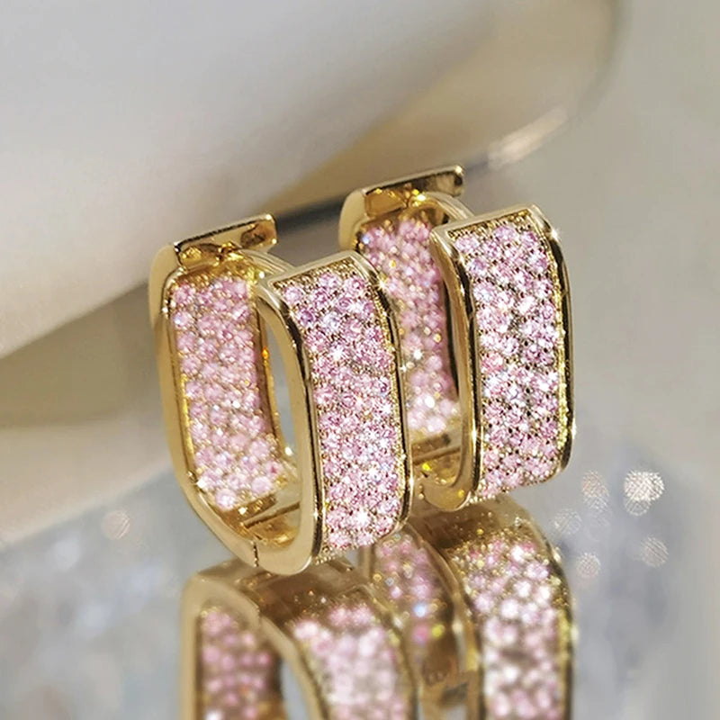 Huitan Bling Bling CZ pendientes para mujer de lujo color oro/plata moda contraída señora pendientes envío directo joyería