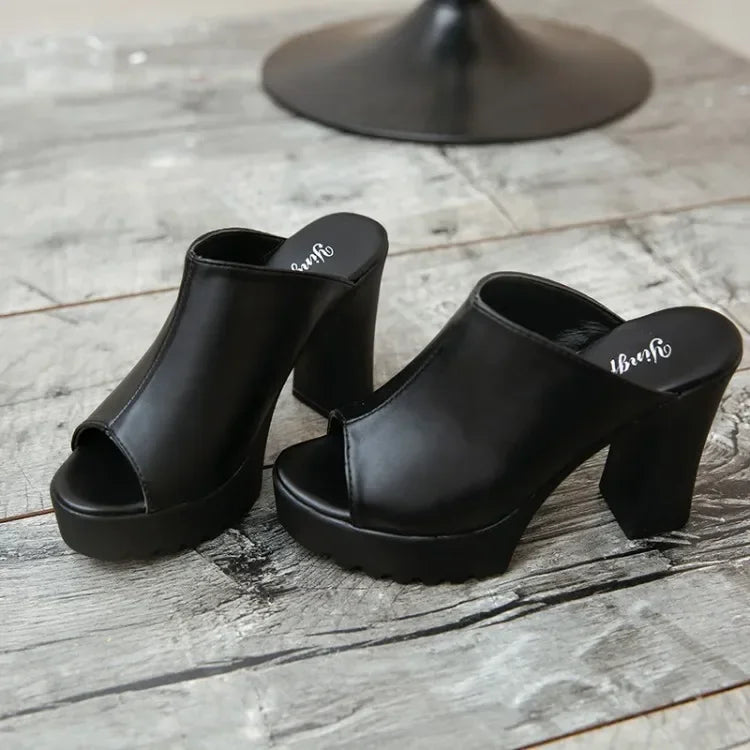Mules à Talons Hauts & Épais Femme — Sandales Plateforme Bouche de Poisson Été