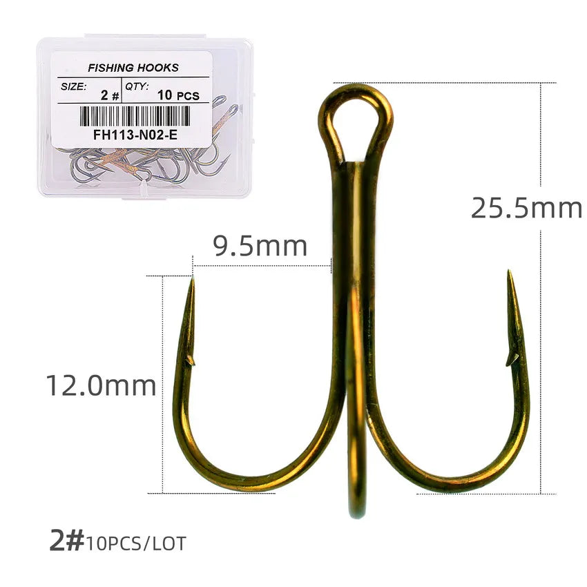 Hameçons triples de pêche aiguisés blancs, matériel de pêche au poisson, outils et accessoires, 10 pièces/boîte