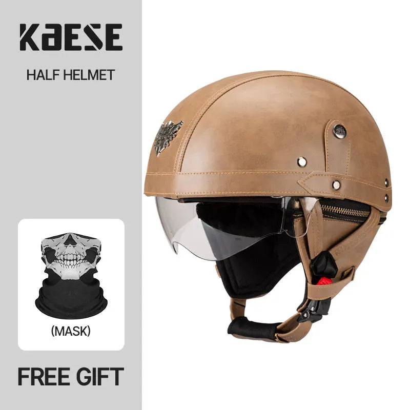Motorcycle Half-Face Vintage Helmets Men Women Unisex Scooter Summer Helmet Black Brown DOT Approved Helmet