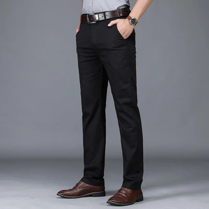Summer Slim Men's Slim Suit Pants Fashion Business Casual Cotton Green Black Khaki Trousers Male Brand Clothing 30-40