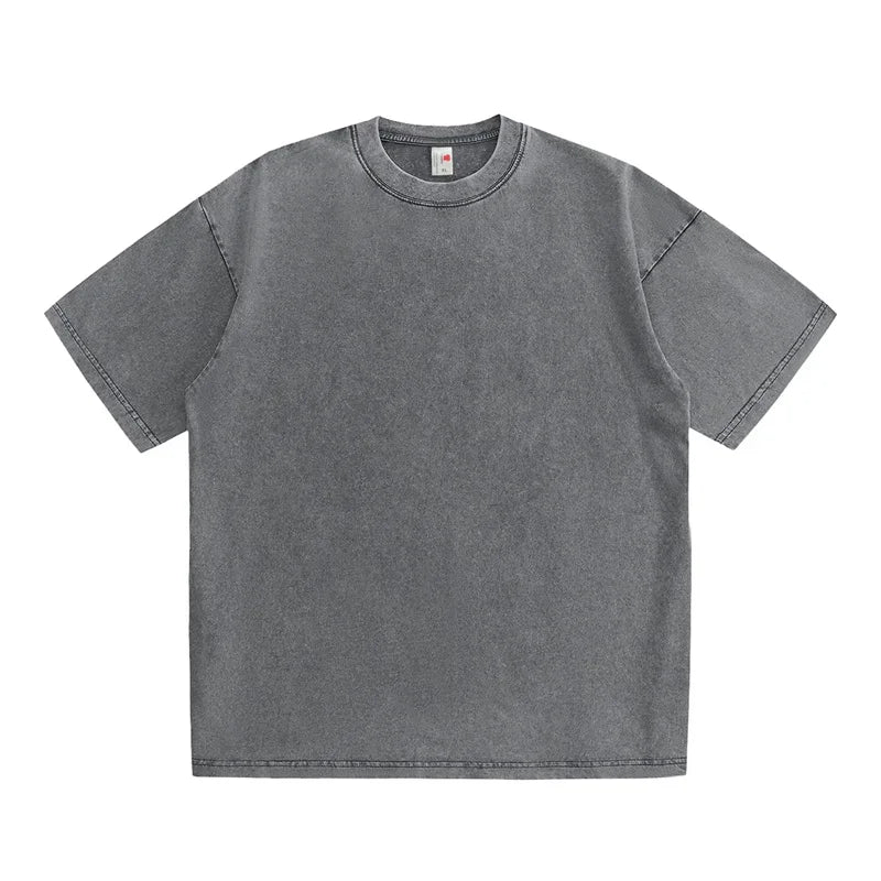 230g American Cotton Oversized T-Shirts Men Summer Vintage Washed T-Shirts Casual Short Sleeve Basic Men Tops
